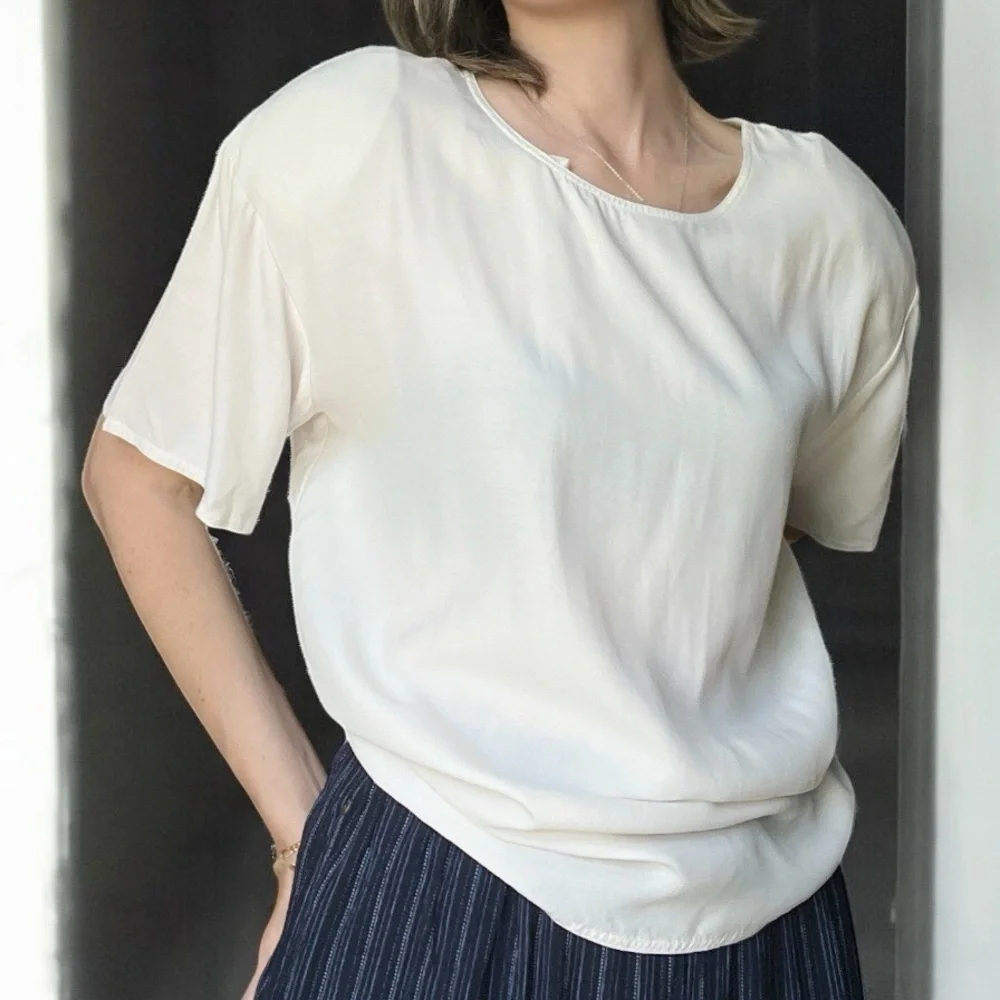 VTG 80s Herman Geist for Talbots Antique White Relaxed Short Sleeve Shirt Blouse - Picture 1 of 9